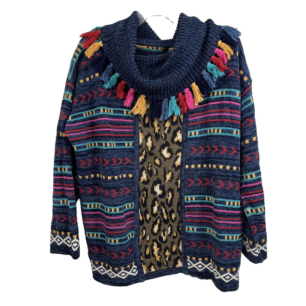 VTG Carole Little Cowl Neck Sweater Size XL Boho Tassels Sweater Cotton Artsy
